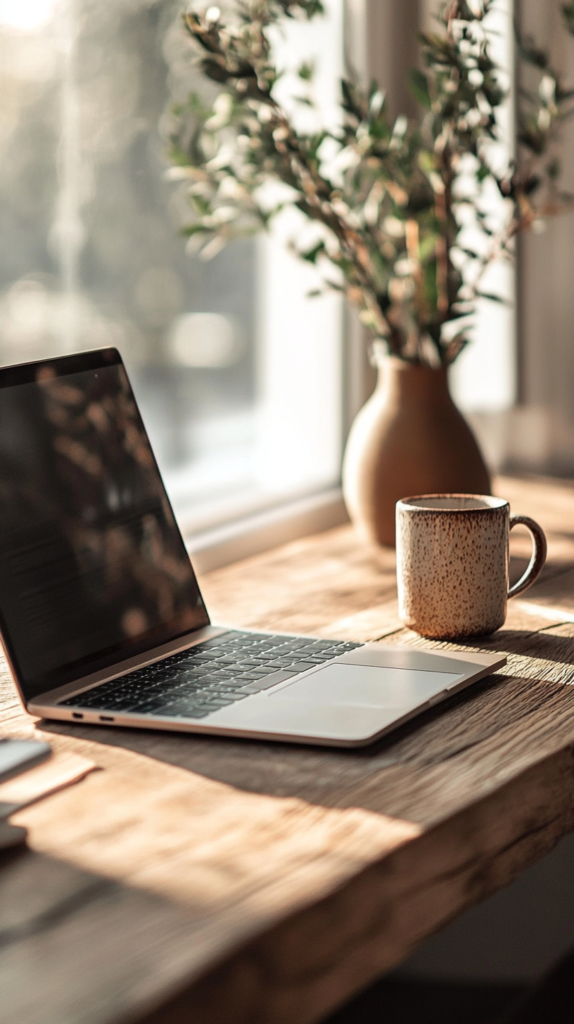 Minimalist desk setup with clear workspace and peaceful digital atmosphere.