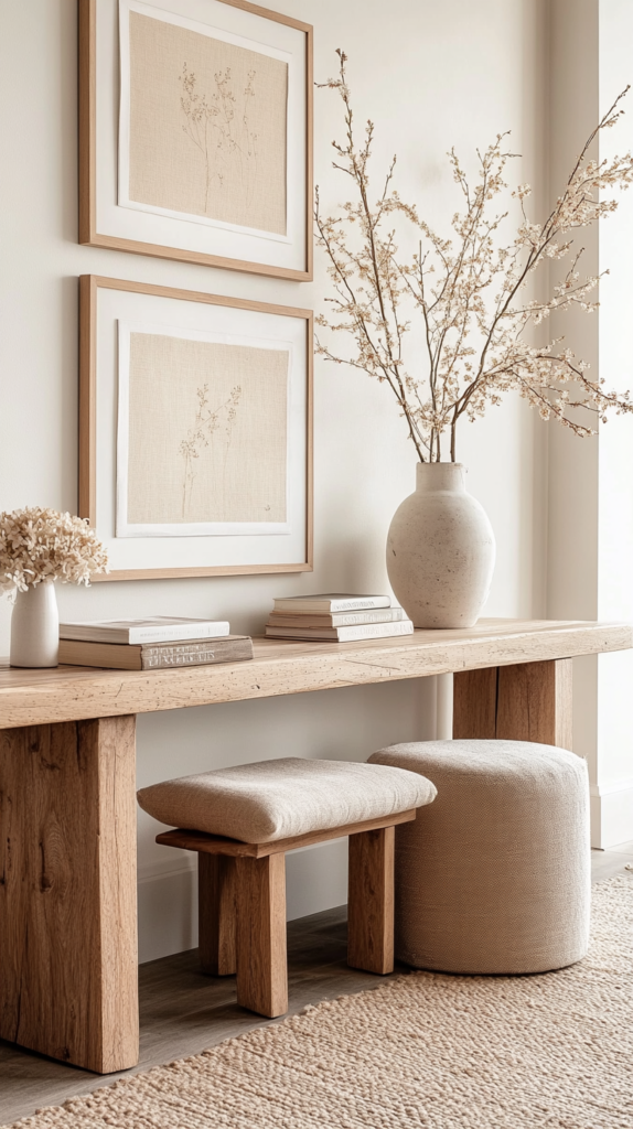 DIY wall art made from fabric swatches in minimalist frames for a natural look.