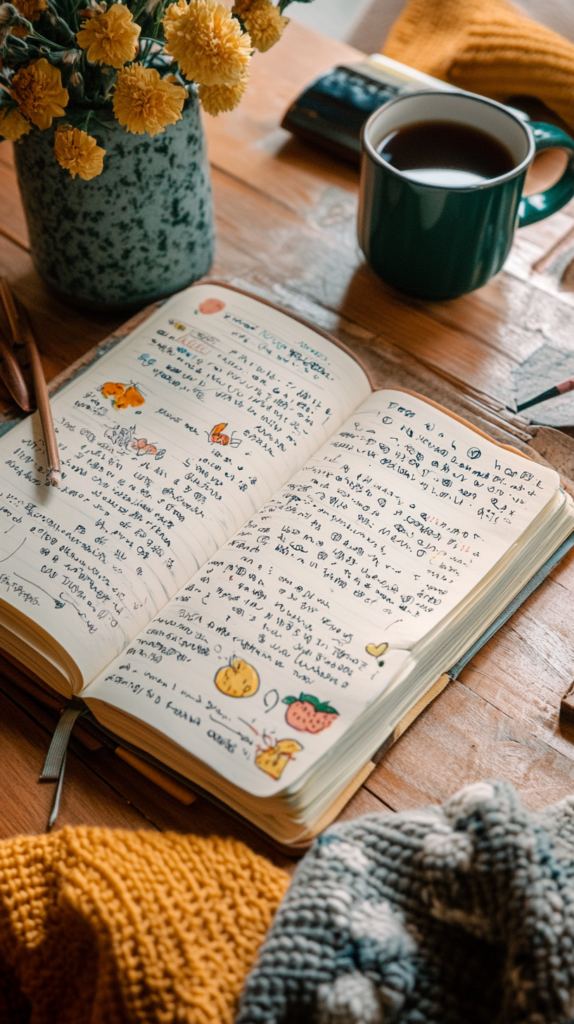 Brain dump bullet journal spread with soft cozy aesthetic.