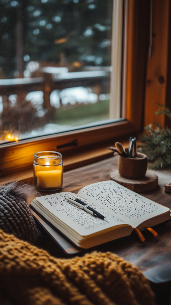 Bullet journal habit tracker with minimalist layout and cozy handwriting.