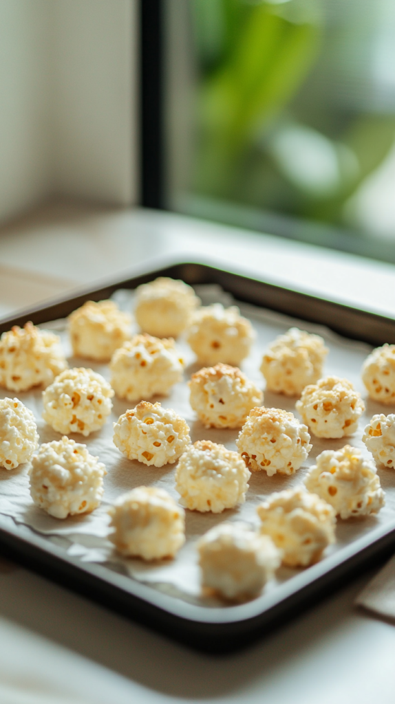 Popcorn snack bites made with cottage cheese and honey