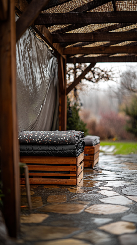  Spring pergola setup protected with waterproof storage and covers